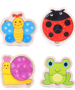 Set of 2 wooden chunky puzzles with base