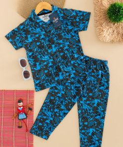 Unisex Front Button Night Suit -Dino