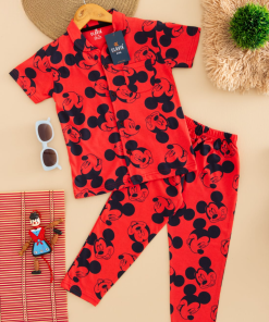 Unisex Front Button Night Suit - Mickey