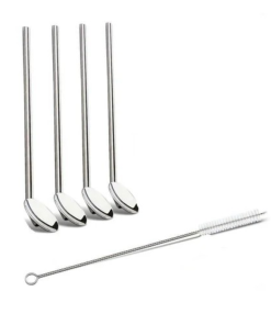 4 Set Stainless Steel Straw Spoon